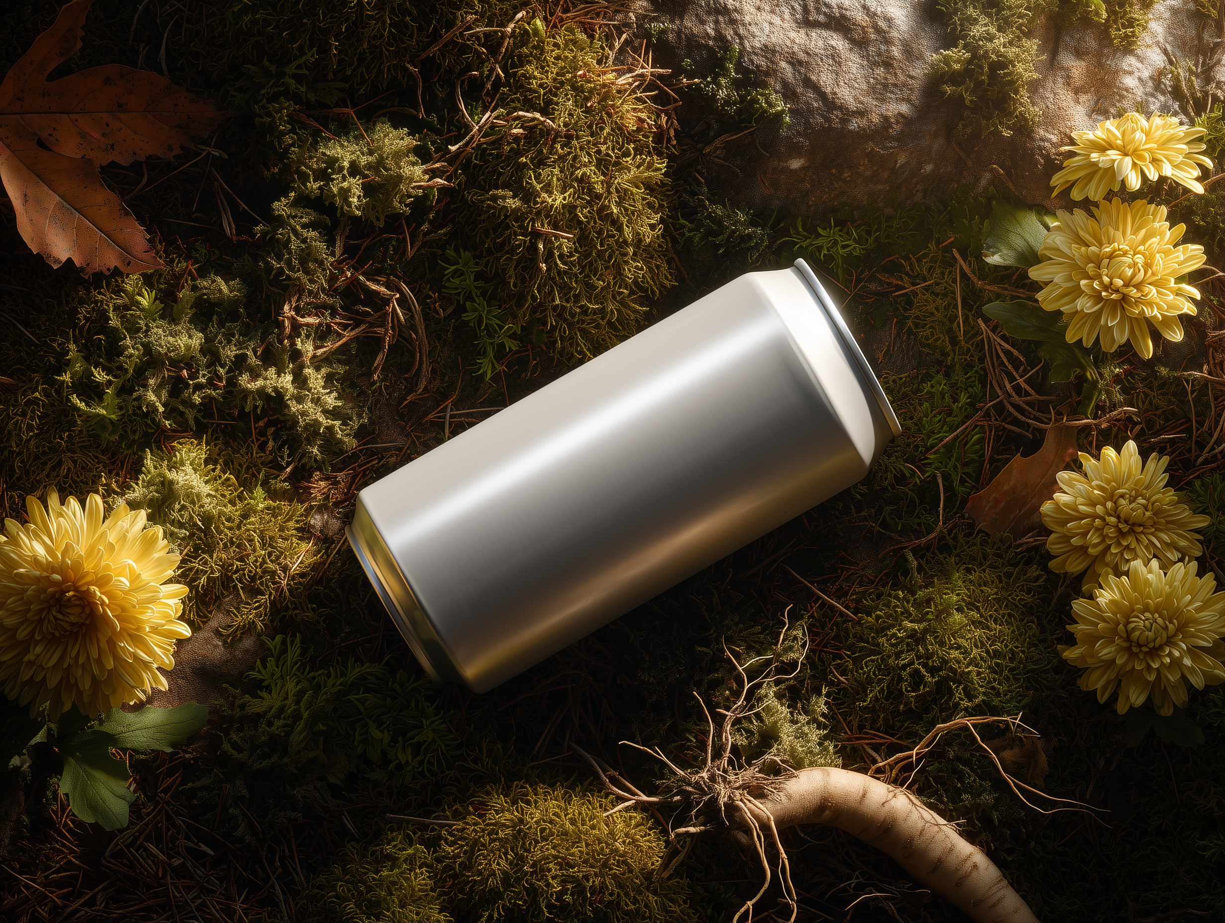 Kombucha can in forest setting