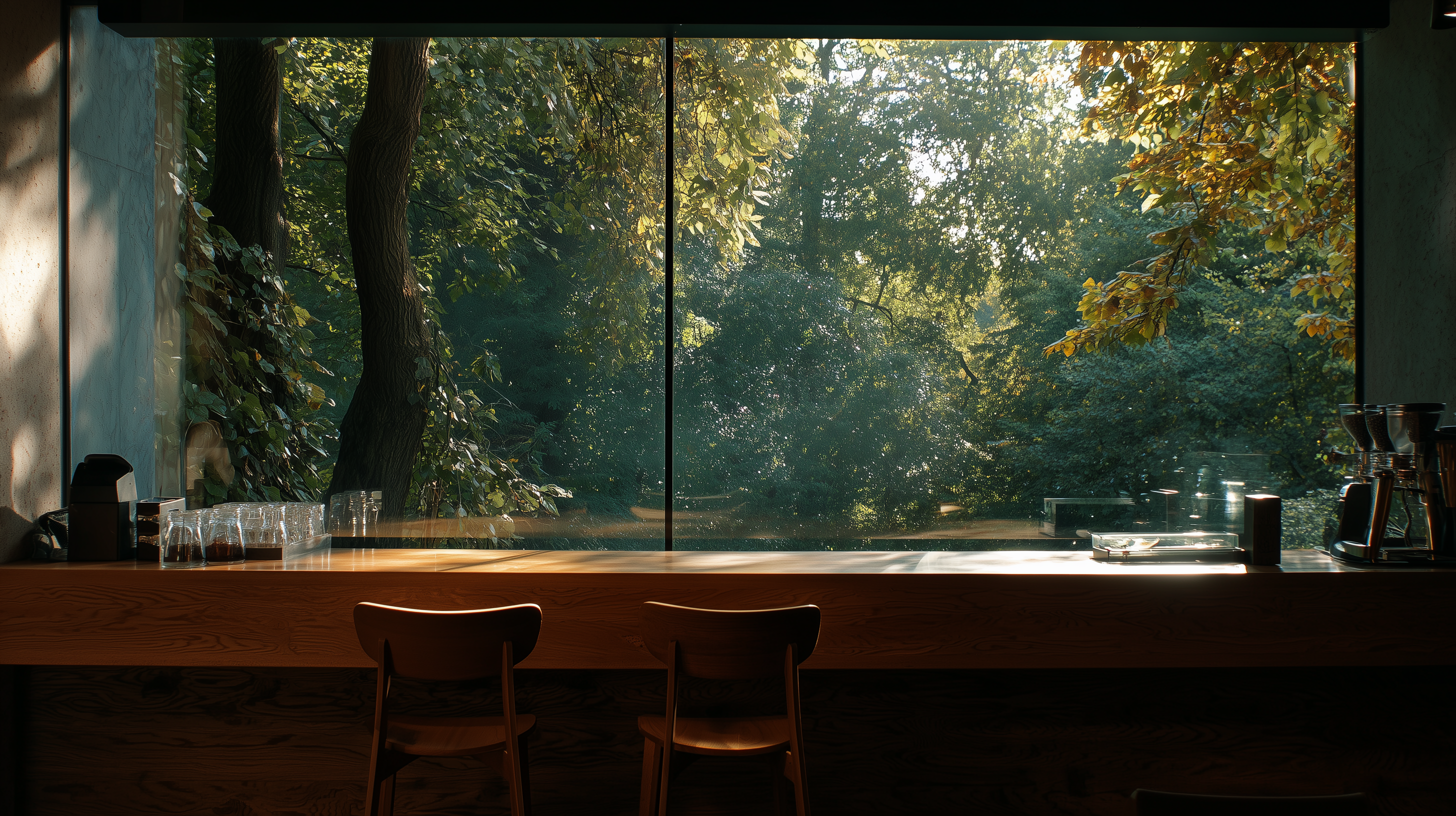 Forest path with sunlight
